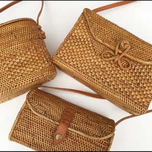 🏖NEW AUTHENTIC BALI Rattan Leather Strap Bag